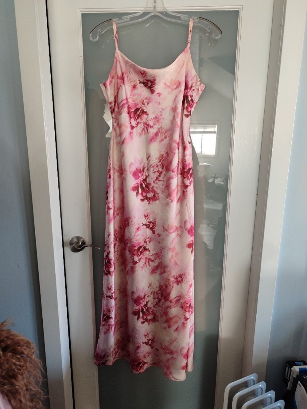 Dynamite Adelle Open Back Pink Floral Print Satin Slip Dress Fits like M/L - Picture 5 of 16